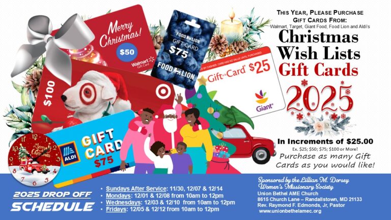 Union Bethel Christmas Wish List Gift Cards