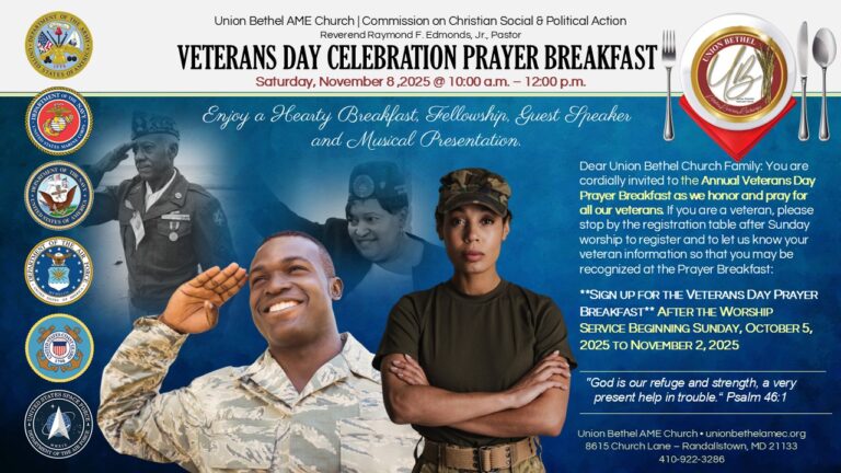 Union Bethel Annual Veterans Day Prayer Breakfast